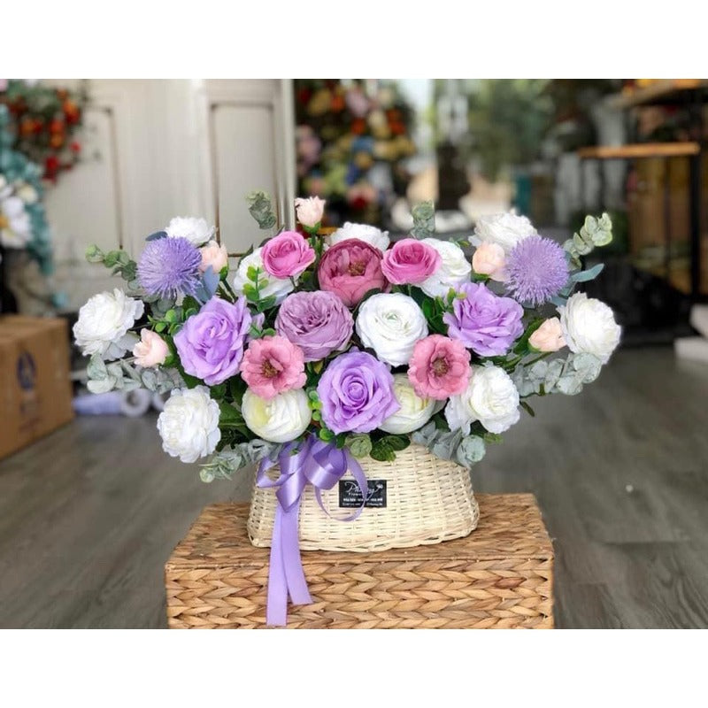 Enchanting Purple Silk Flower Basket Arrangement
