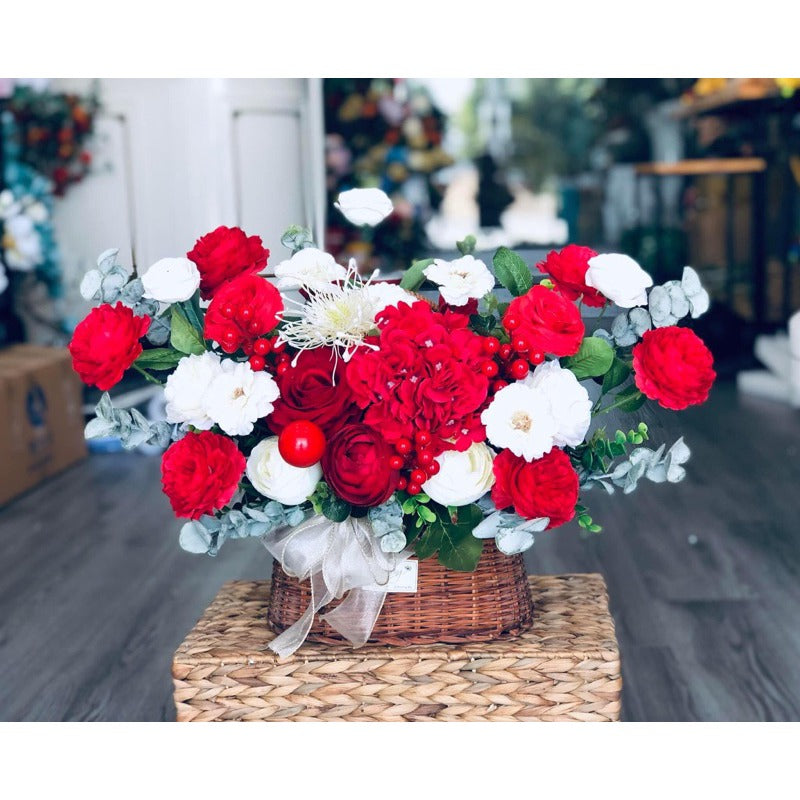 Red Silk Flower Basket Arrangement