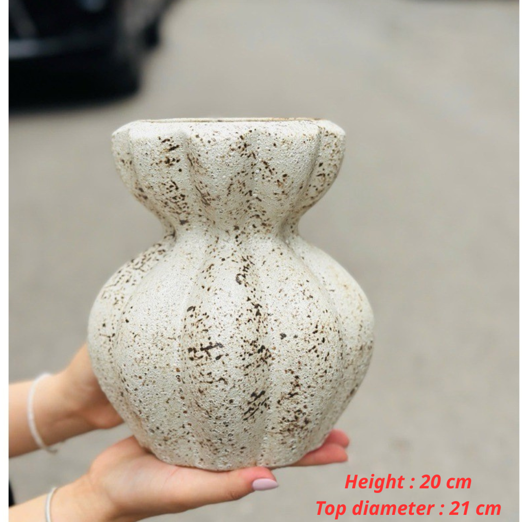 Handcrafted Bat Trang Atlantic Glaze Ceramic Vase | 20-23 cm Rustic Moss Stone Green Flower