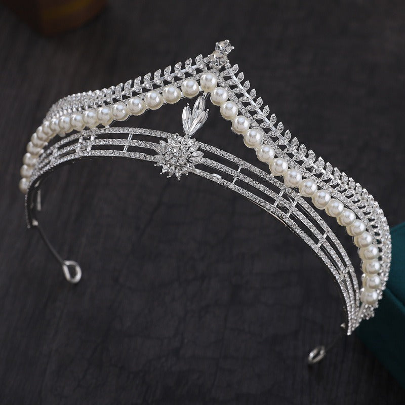Exquisite Quartz Crystal & Pearl Bridal Tiara Crown Collection