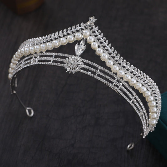 Exquisite Quartz Crystal & Pearl Bridal Tiara Crown Collection