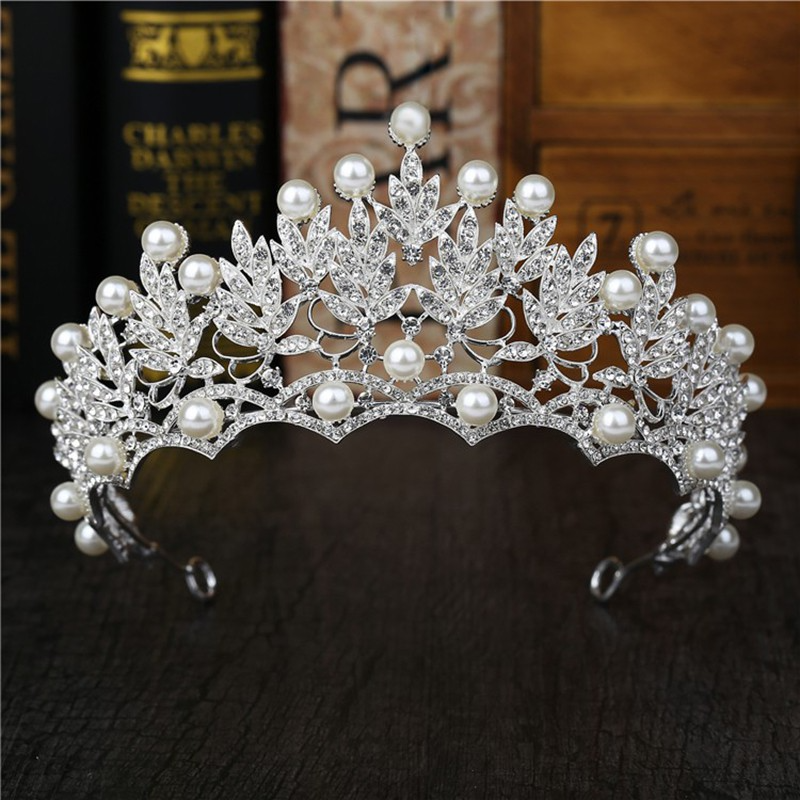 Luxurious Pearl & Crystal Rhinestone Bridal Tiara Crown