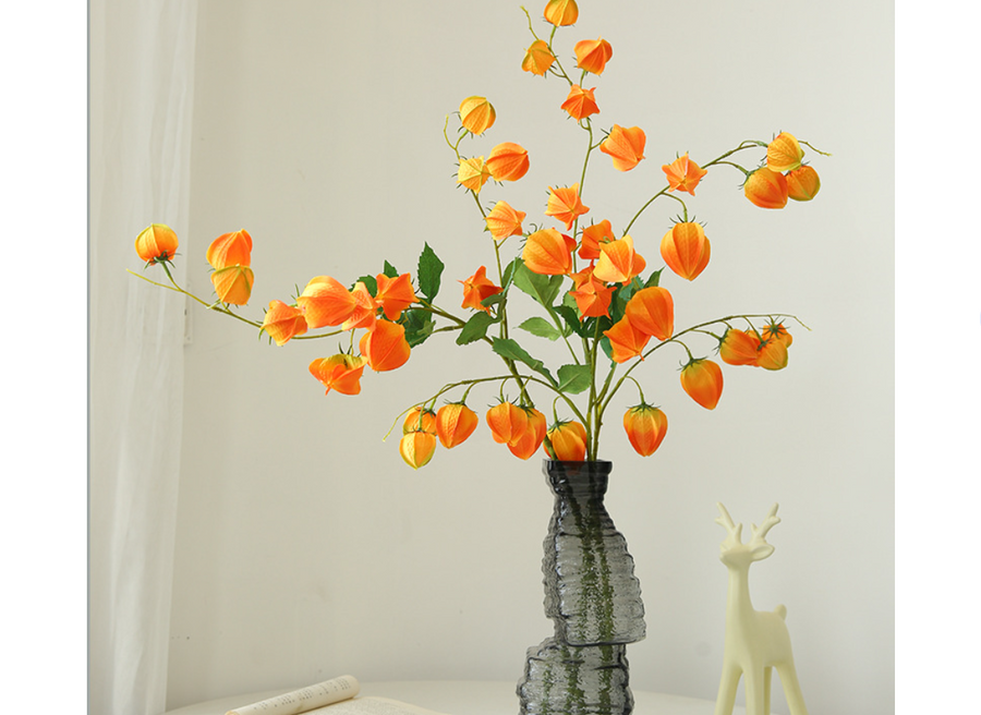 34.5" Handcrafted Artificial Silk Lantern Flower Stem (Physalis Spray)
