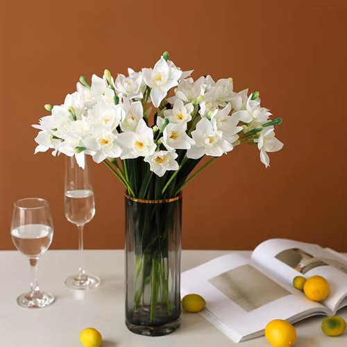 Premium 18" Artificial Silk Daffodil Stem (3 Blooms & 2 Buds)