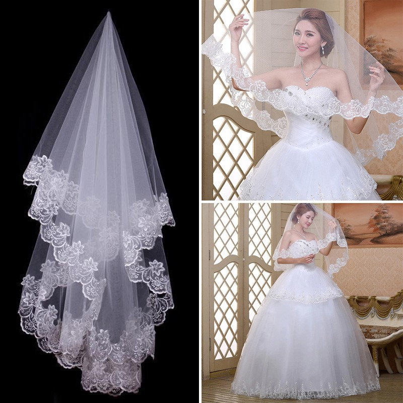 Vintage Floral Lace Applique Bridal Wedding Veil