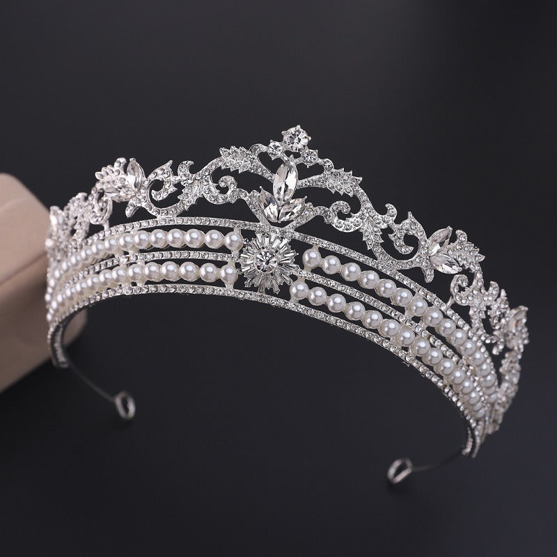 Exquisite Quartz Crystal & Pearl Bridal Tiara Crown Collection