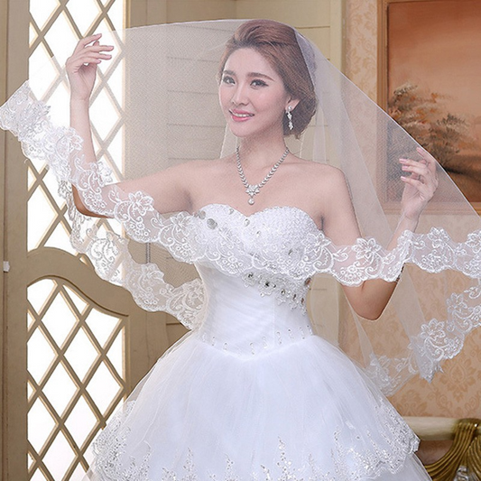 Vintage Floral Lace Applique Bridal Wedding Veil
