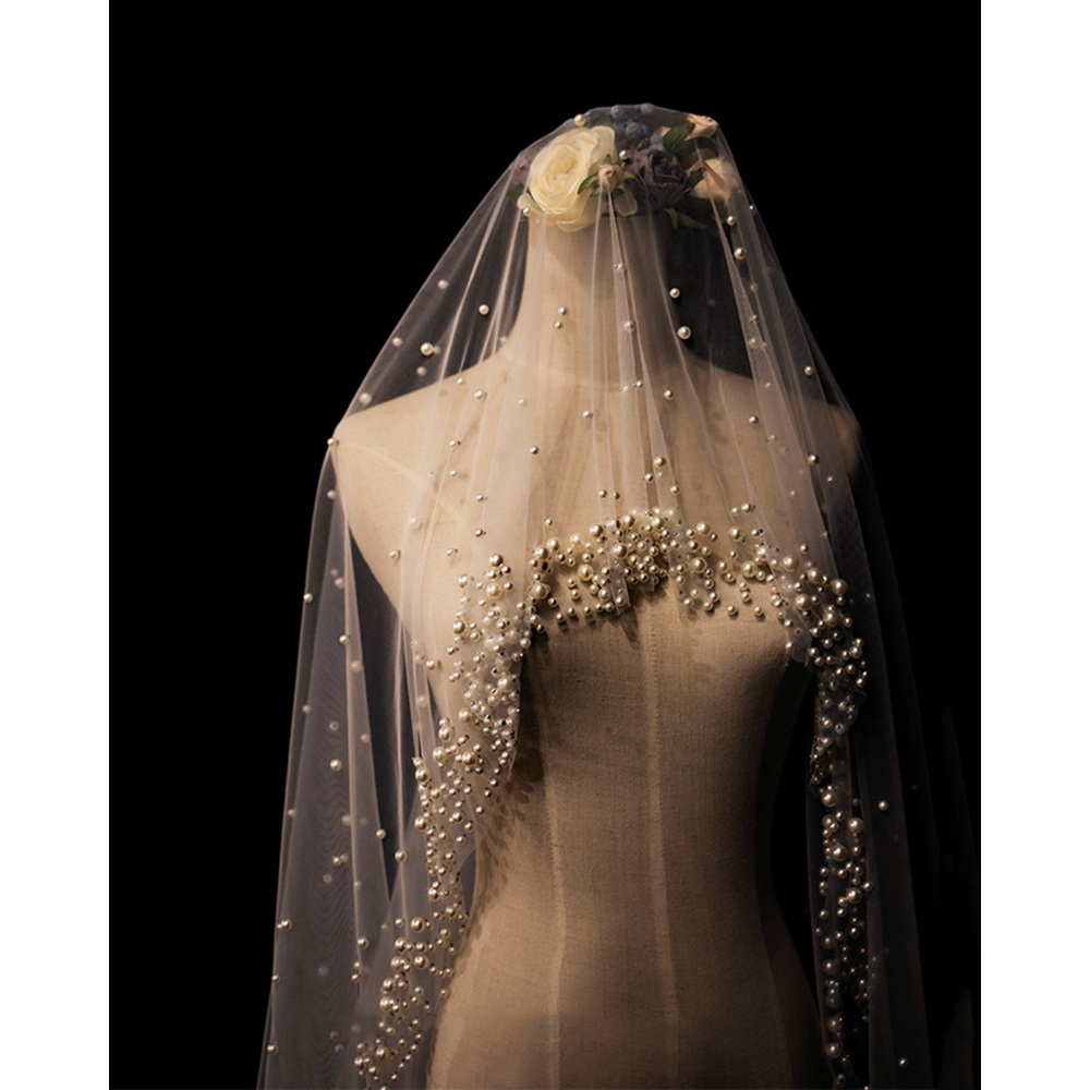 Luxury 3M Pearl Cathedral Bridal Wedding Veil