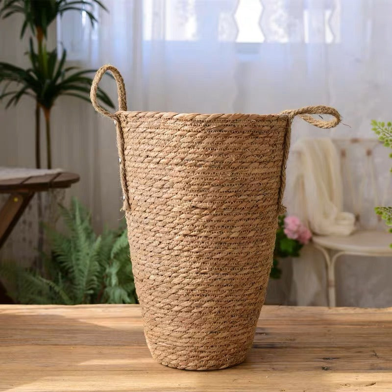 Handcrafted Tall Seagrass Woven Floral Basket with Handles