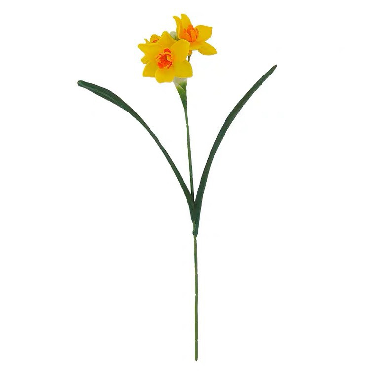 Premium 18" Artificial Silk Daffodil Stem (3 Blooms & 2 Buds)