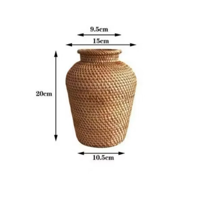 Handwoven Rattan Flower Vase - Natural Wicker Boho Home Decor, Eco-Friendly Vase for Dried Flowers