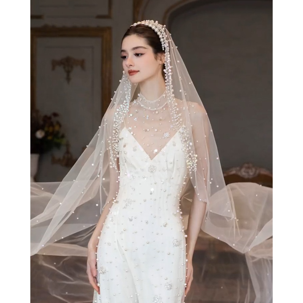 Luxury 3M Pearl Cathedral Bridal Wedding Veil