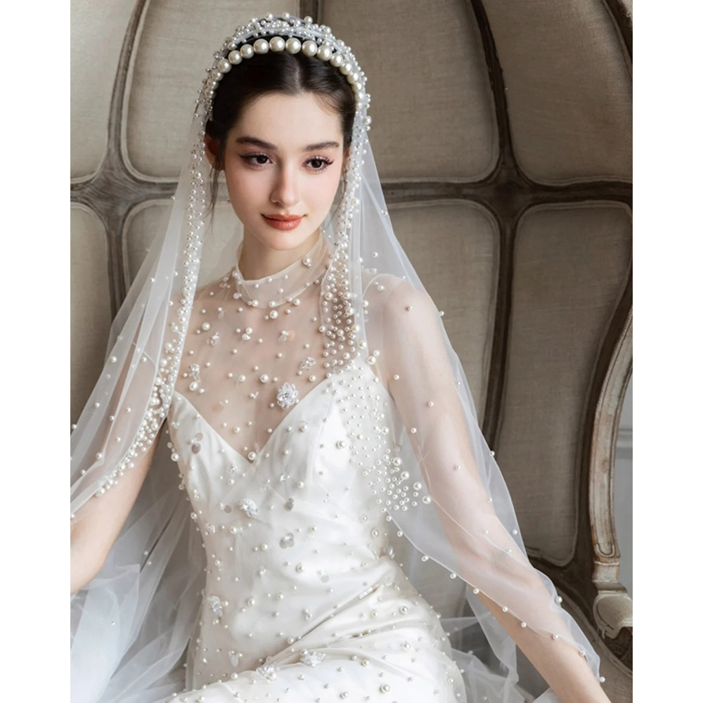 Luxury 3M Pearl Cathedral Bridal Wedding Veil