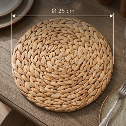 Handcrafted Natural Water Hyacinth Woven Round Placemat