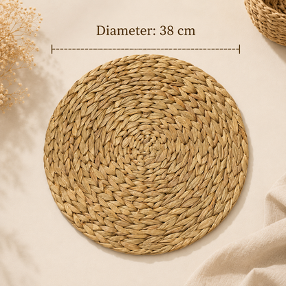 Handcrafted Natural Water Hyacinth Woven Round Placemat
