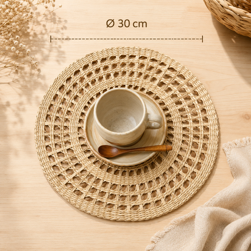 Handcrafted Seagrass Open-Weave Lattice Round Placemat
