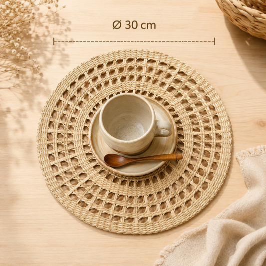 Handcrafted Seagrass Open-Weave Lattice Round Placemat