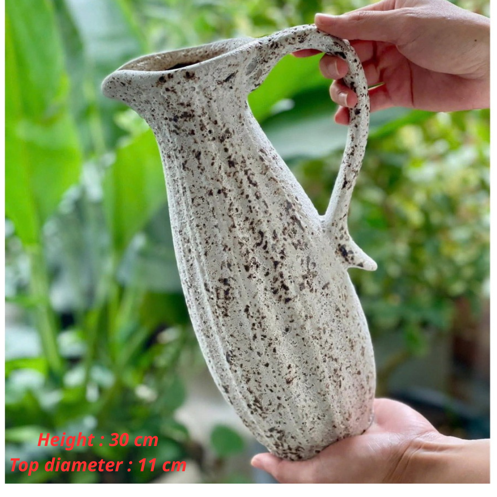 Handcrafted Bat Trang Atlantic Glaze Ceramic Vase | 29-33 cm Rustic Moss Stone Green Flower