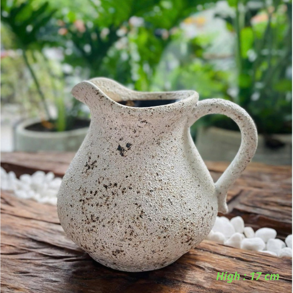 Handcrafted Bat Trang Atlantic Glaze Ceramic Vase | 16-18 cm Rustic Moss Stone Green Flower
