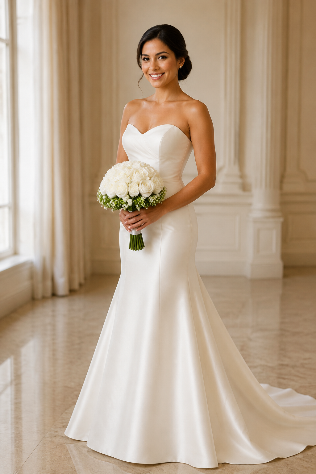 Handcrafted White Soap Rose & Green Baby's Breath Bridal Bouquet