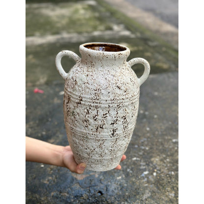 Handcrafted Bat Trang Atlantic Glaze Ceramic Vase | 29-33 cm Rustic Moss Stone Green Flower
