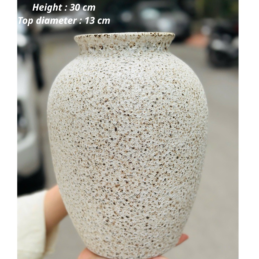 Handcrafted Bat Trang Atlantic Glaze Ceramic Vase | 29-33 cm Rustic Moss Stone Green Flower