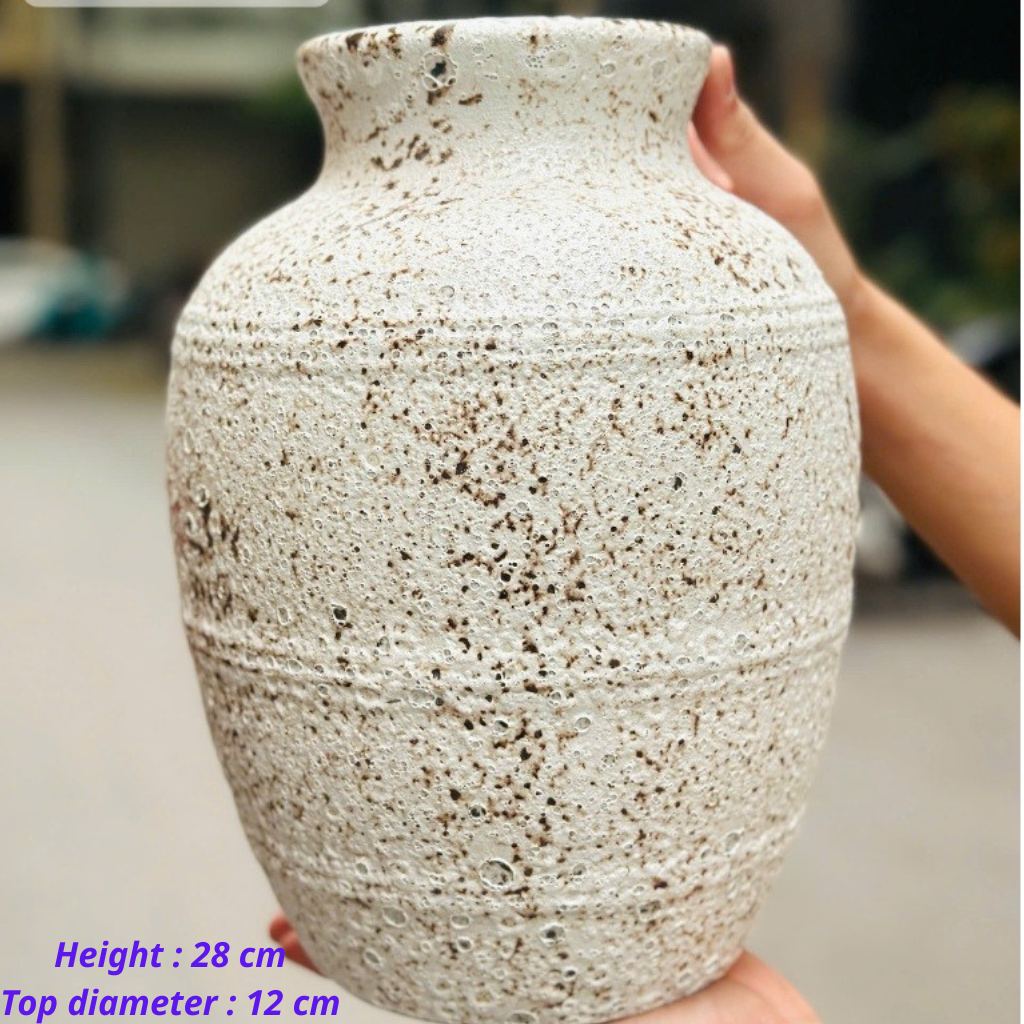Handcrafted Bat Trang Atlantic Glaze Ceramic Vase | 26-28 cm Rustic Moss Stone Green Flower