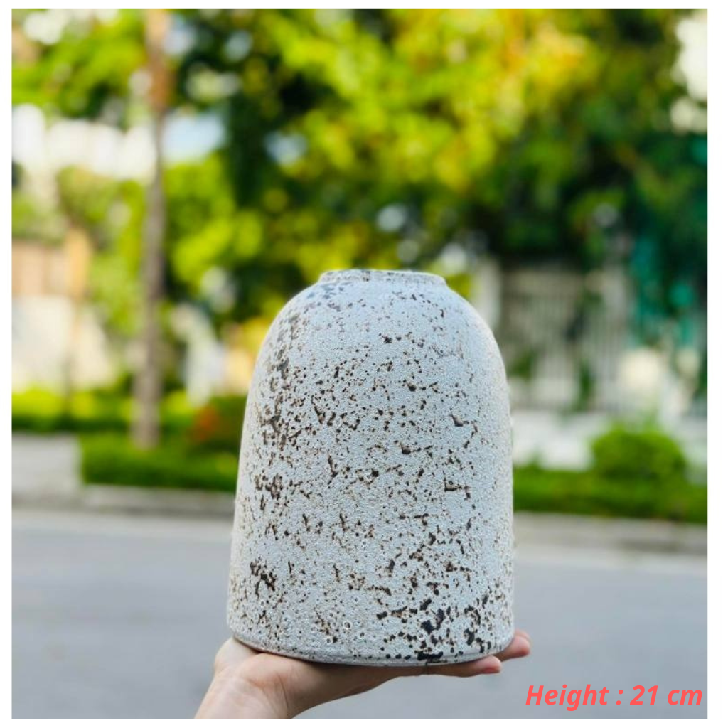 Handcrafted Bat Trang Atlantic Glaze Ceramic Vase | 20-23 cm Rustic Moss Stone Green Flower