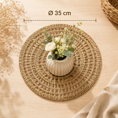 Handcrafted Seagrass Open-Weave Lattice Round Placemat