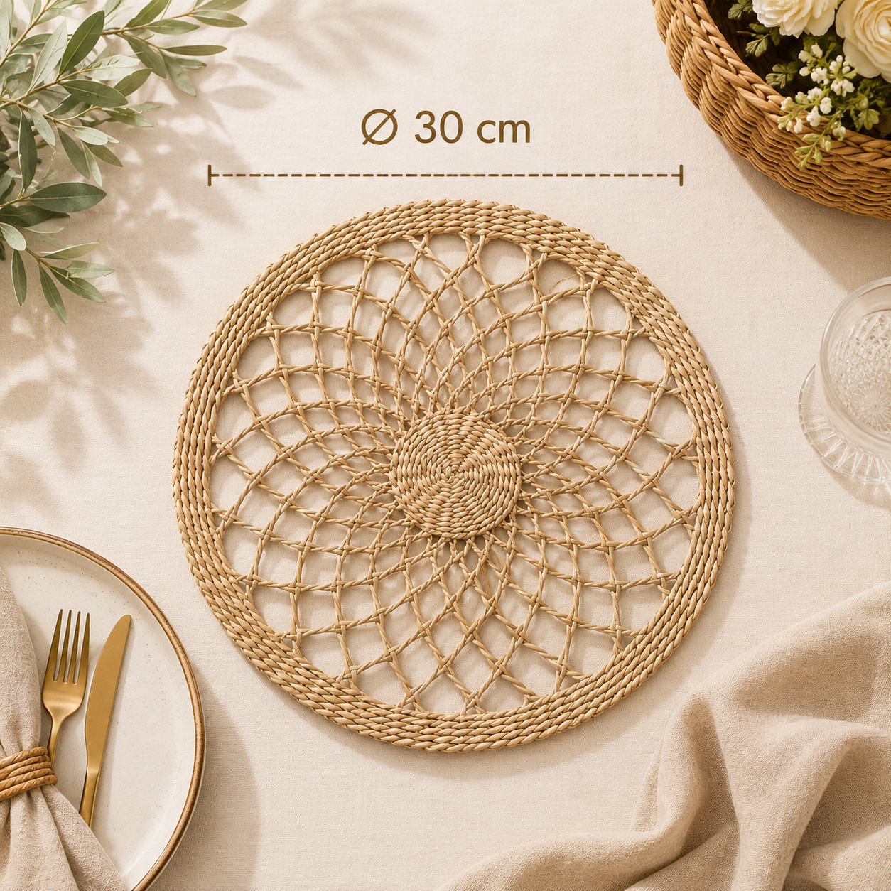 Handcrafted Seagrass Interlocking Loop Round Placemat
