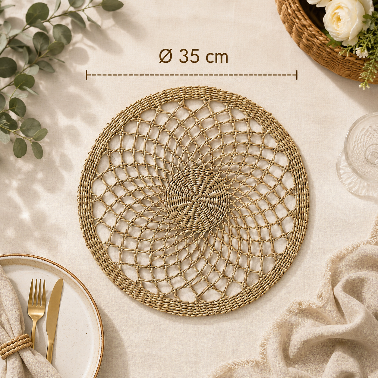 Handcrafted Seagrass Interlocking Loop Round Placemat