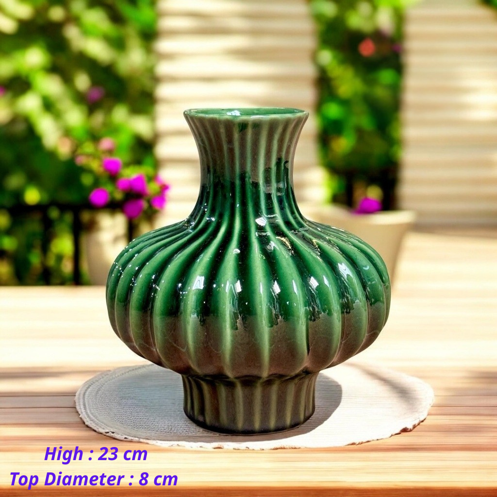 Handcrafted Bat Trang Celadon Ceramic Vase | Emerald Green Color Lantern & Heart Lantern Shape Flower Pot