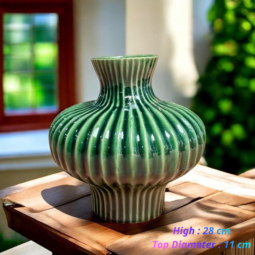 Handcrafted Bat Trang Celadon Ceramic Vase | Emerald Green Color Lantern & Heart Lantern Shape Flower Pot