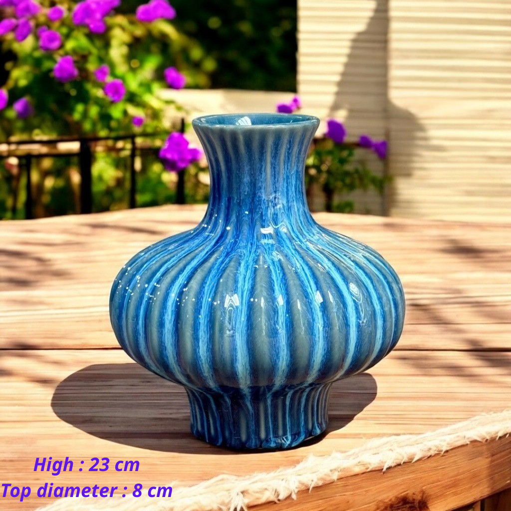 Handcrafted Bat Trang Celadon Ceramic Vase | Azure Sky Blue Color Lantern & Heart Lantern Shape Flower Pot