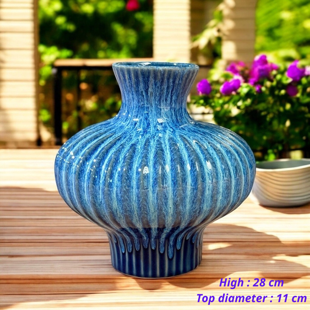 Handcrafted Bat Trang Celadon Ceramic Vase | Azure Sky Blue Color Lantern & Heart Lantern Shape Flower Pot