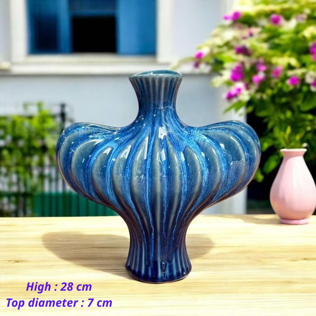 Handcrafted Bat Trang Celadon Ceramic Vase | Azure Sky Blue Color Lantern & Heart Lantern Shape Flower Pot