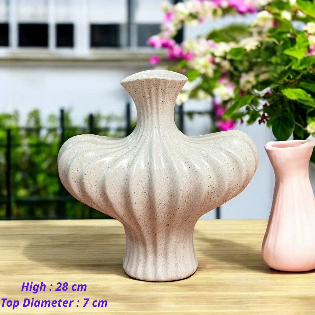 Handcrafted Bat Trang Celadon Ceramic Vase | Speckled White Color Lantern & Heart Lantern Shape Flower Pot