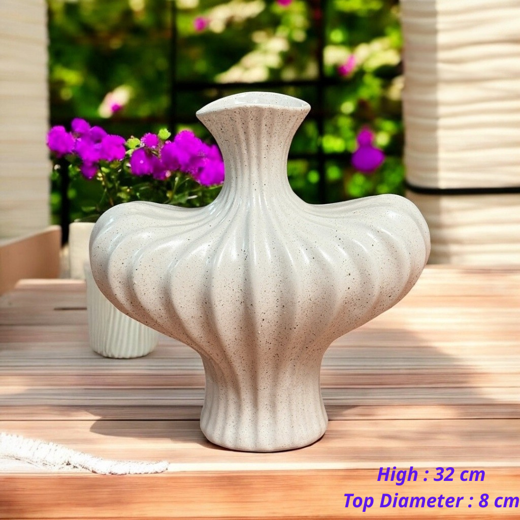 Handcrafted Bat Trang Celadon Ceramic Vase | Speckled White Color Lantern & Heart Lantern Shape Flower Pot