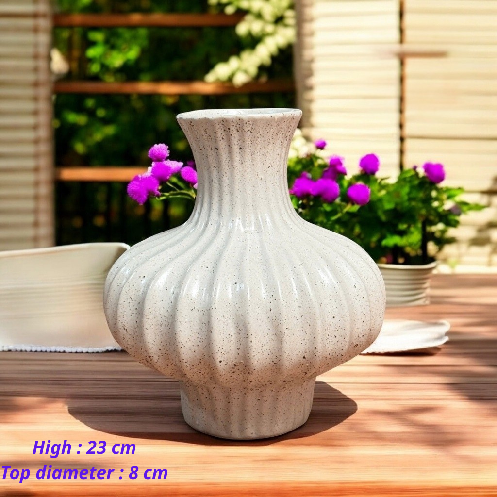 Handcrafted Bat Trang Celadon Ceramic Vase | Speckled White Color Lantern & Heart Lantern Shape Flower Pot