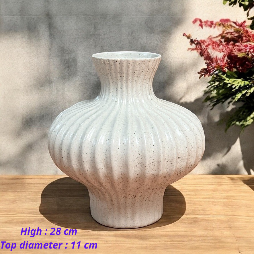 Handcrafted Bat Trang Celadon Ceramic Vase | Speckled White Color Lantern & Heart Lantern Shape Flower Pot