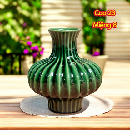 Handcrafted Bat Trang Celadon Ceramic Vase | Emerald Green Color Lantern & Heart Lantern Shape Flower Pot