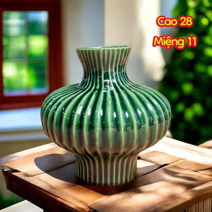 Handcrafted Bat Trang Celadon Ceramic Vase | Emerald Green Color Lantern & Heart Lantern Shape Flower Pot
