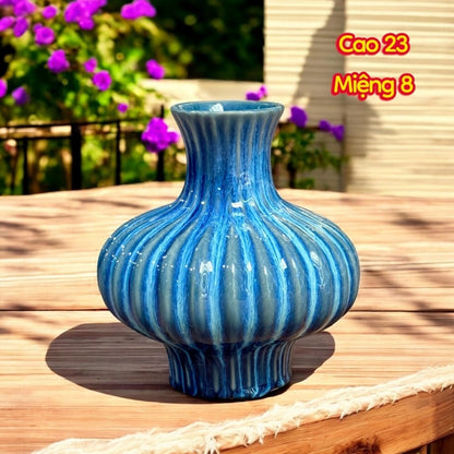 Handcrafted Bat Trang Celadon Ceramic Vase | Azure Sky Blue Color Lantern & Heart Lantern Shape Flower Pot