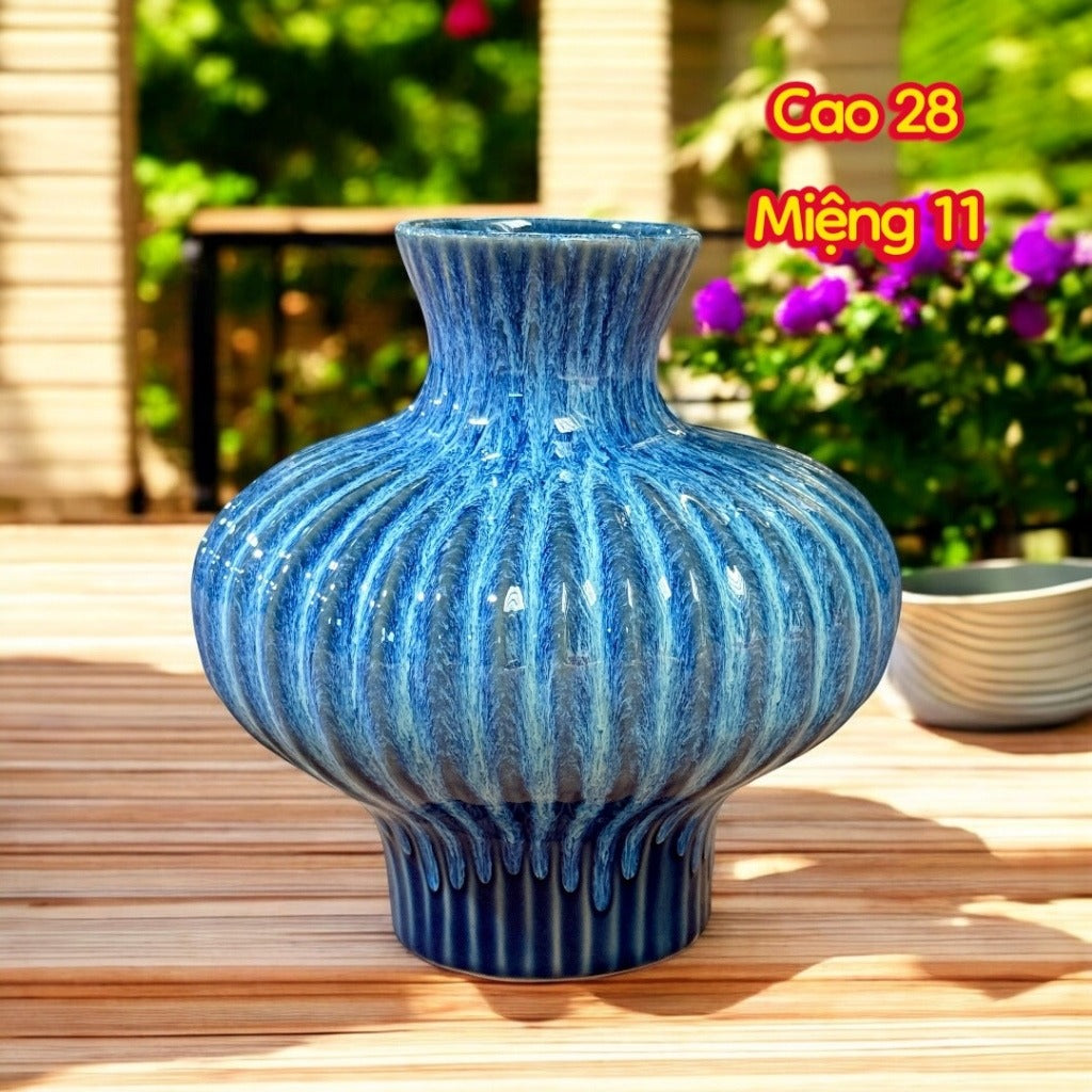 Handcrafted Bat Trang Celadon Ceramic Vase | Azure Sky Blue Color Lantern & Heart Lantern Shape Flower Pot
