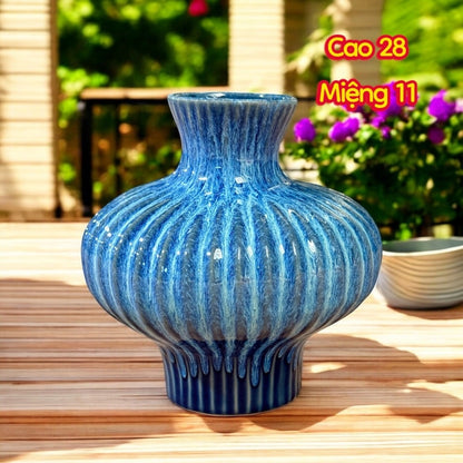 Handcrafted Bat Trang Celadon Ceramic Vase | Azure Sky Blue Color Lantern & Heart Lantern Shape Flower Pot