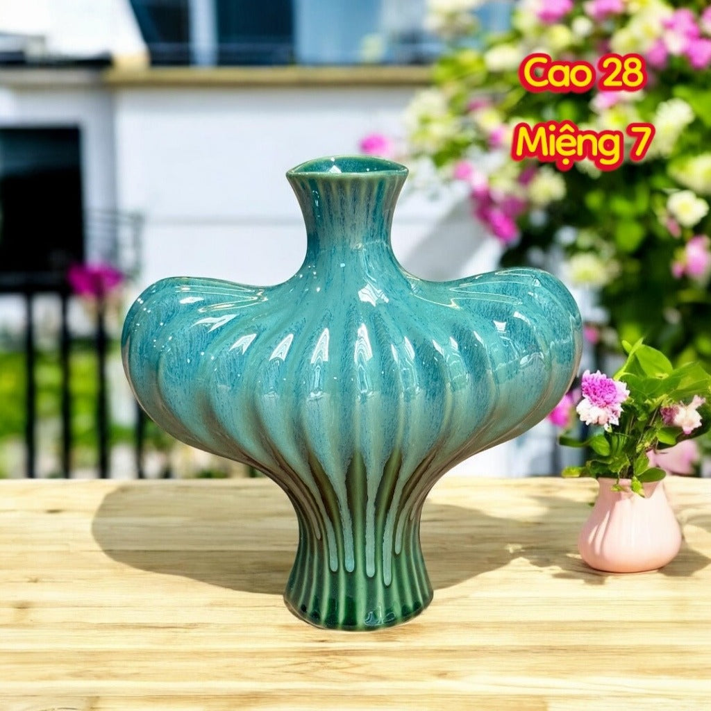 Handcrafted Bat Trang Celadon Ceramic Vase | Celadon Green Color Lantern & Heart Lantern Shape  Flower Pot