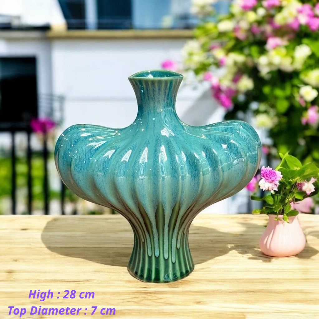 Handcrafted Bat Trang Celadon Ceramic Vase | Celadon Green Color Lantern & Heart Lantern Shape  Flower Pot