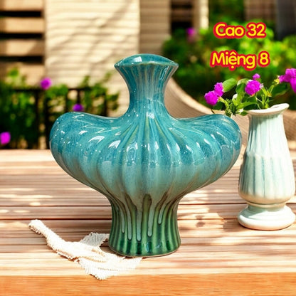 Handcrafted Bat Trang Celadon Ceramic Vase | Celadon Green Color Lantern & Heart Lantern Shape  Flower Pot