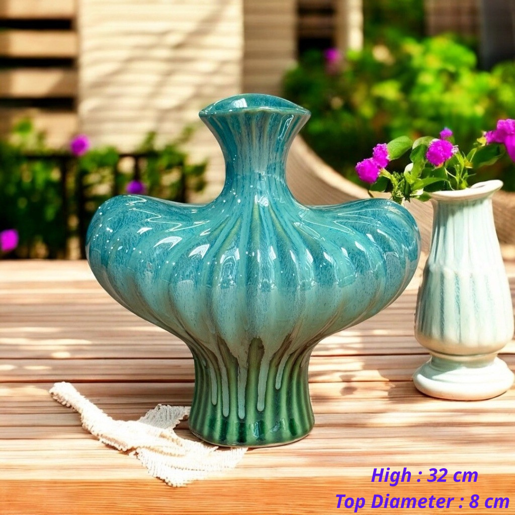 Handcrafted Bat Trang Celadon Ceramic Vase | Celadon Green Color Lantern & Heart Lantern Shape  Flower Pot