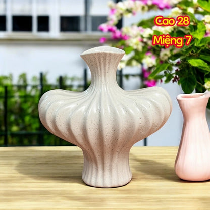 Handcrafted Bat Trang Celadon Ceramic Vase | Speckled White Color Lantern & Heart Lantern Shape Flower Pot